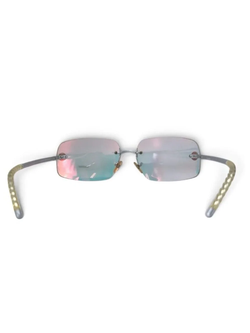 Chanel Sunglasses CC Logo Rimless Oval Metal Acetate Silver Eyewear